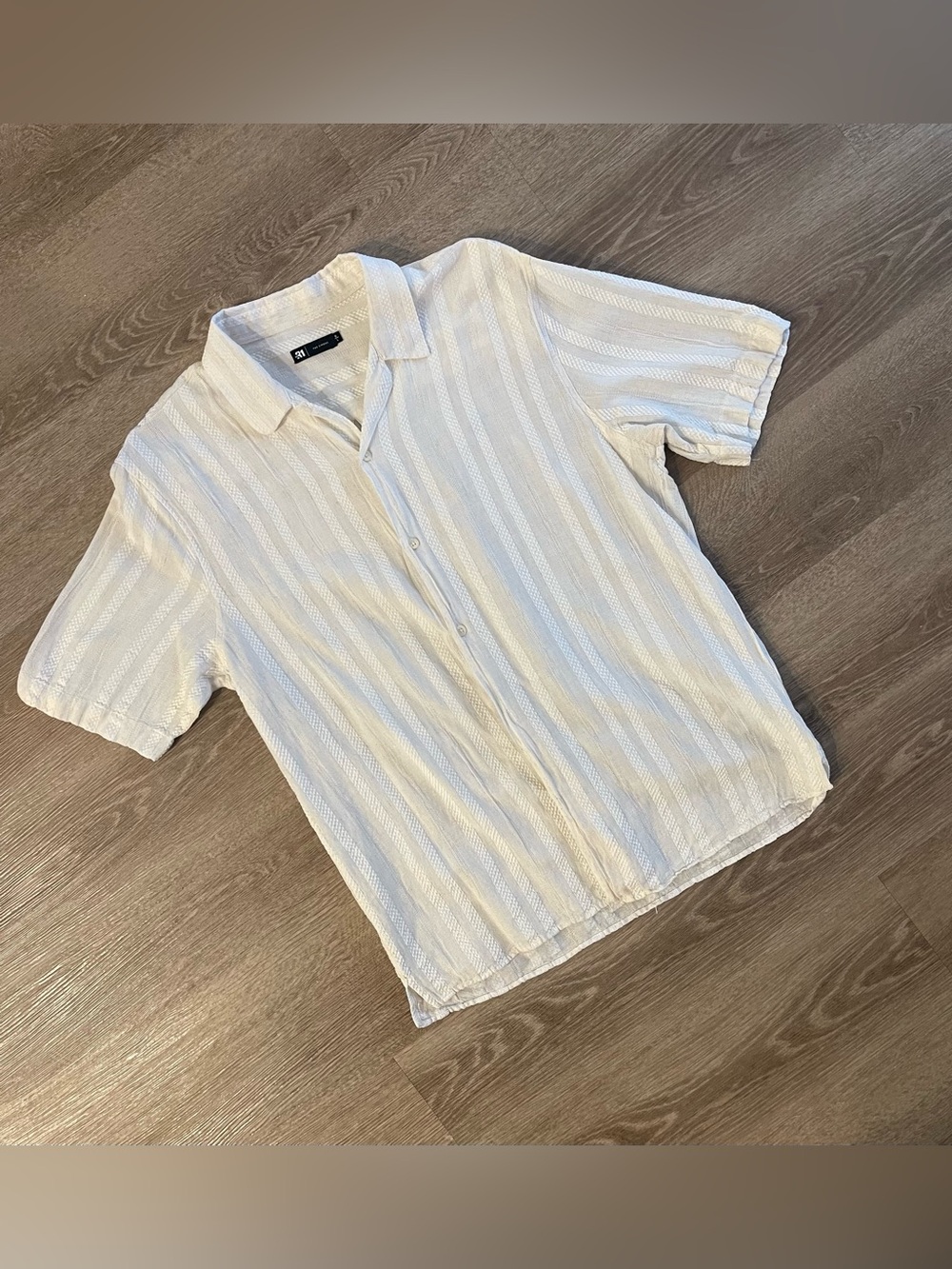 Simons (Le31) Men's Cream Short-Sleeve Textured Button-Down Shirt